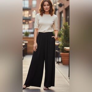 Madewell, black wide leg pants, elastic band on the back, excellent, trendy, 00